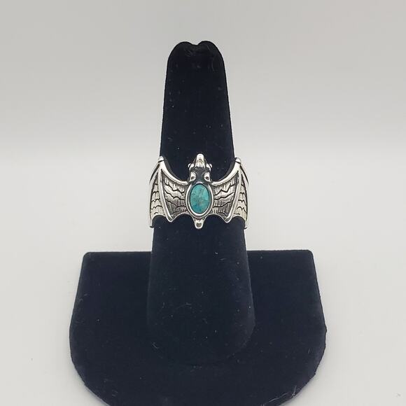 Sterling Silver 925 Turquoise Bat Ring 925 Size 8 - Picture 1 of 13